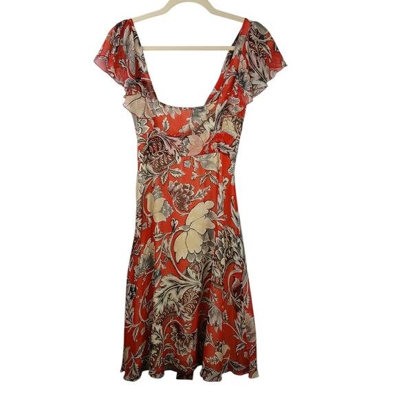 Diane Von Furstenberg SZ 4 Mariana 100% Silk Ruffle Floral Dress Knee Length - Picture 4 of 5